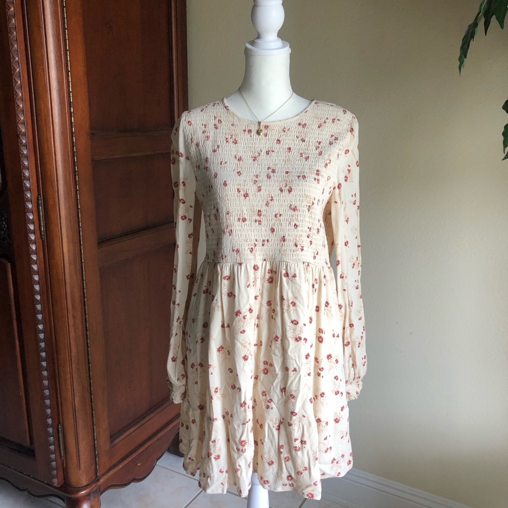 American Eagle- Ruched Long-sleeve Floral Dress-Size M